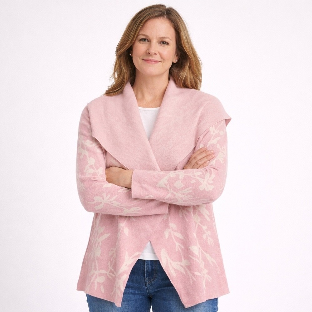Magnolia Grace Quinley Cardigan Womens XL Pink Boho Waterfall Lagenlook Cozy Art